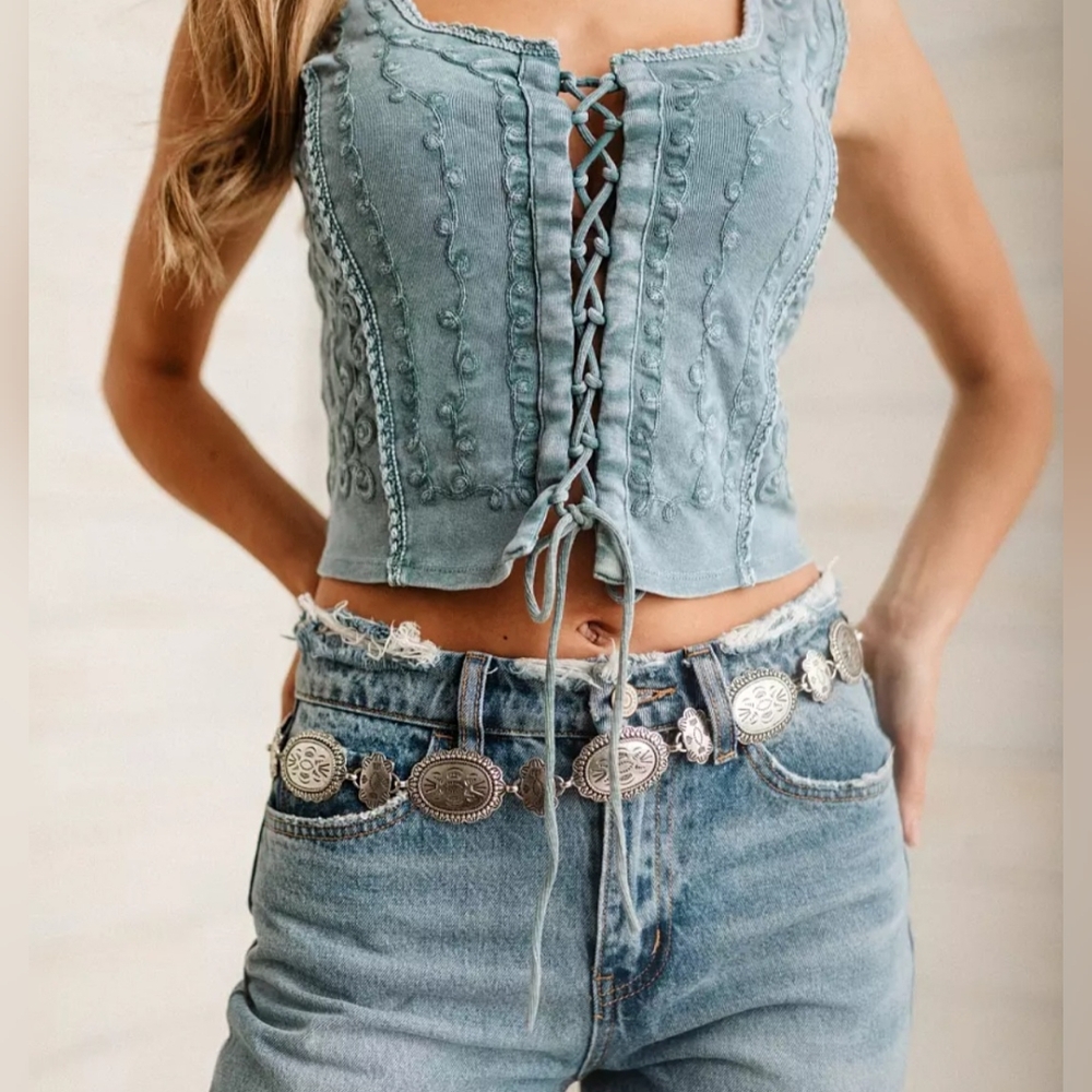 ***SOLD***Sterling & Stitch Embroidered Corset Top L NWT
